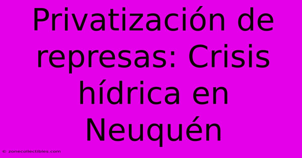 Privatización De Represas: Crisis Hídrica En Neuquén